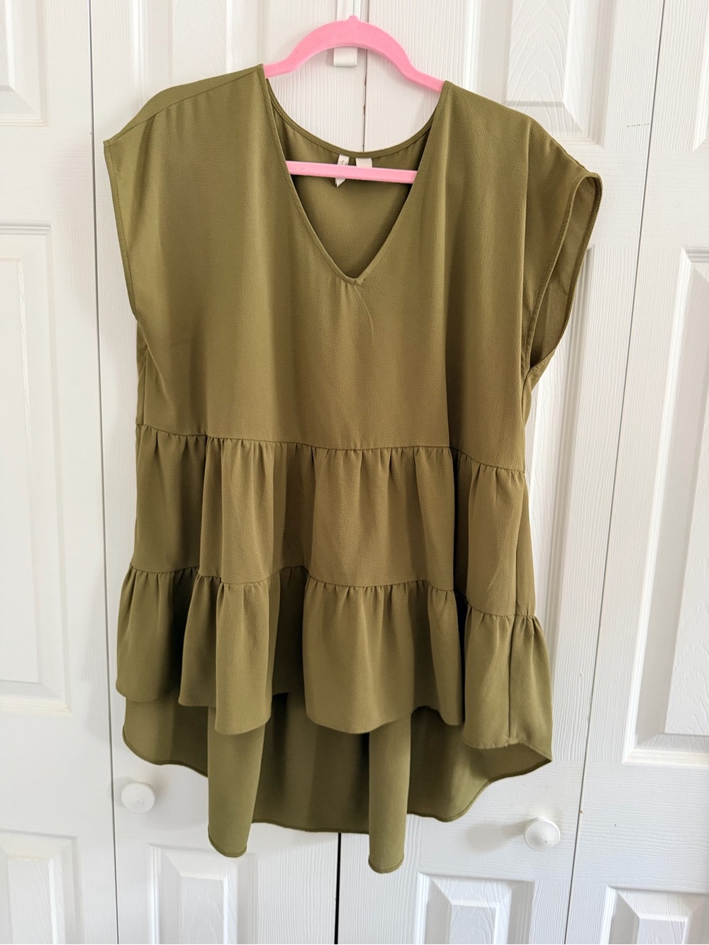 Cato Olive Green Tiered V-Neck Tunic